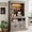 Grey, variant on Coffee Bar Cabinet with LED Lights, 72" Tall Farmhouse Cabinet Coffee Bar Hutch with Storage, Sideboard Buffet Cabinet Glass Shelf/6 Hooks/3 Drawers for Kitchen Dining Room