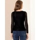 thumbnail image 5 of Top de encaje Con Bordado de Flores y mangas largas transparentes Allegra K para Mujer Negro L, 5 of 6