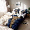 thumbnail image 3 of Orylavena Navy Blue and Gold Marble Microfiber Duvet Cover Set, Full, 3-Piece, 3 of 8