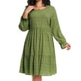 thumbnail image 6 of Cuteduck Women Plus Size Fall Casual Long Sleeve Dress Round Neck Tiered Knitted Flared Sleeve Midi Ruffle Dress 1X-5X, 6 of 7