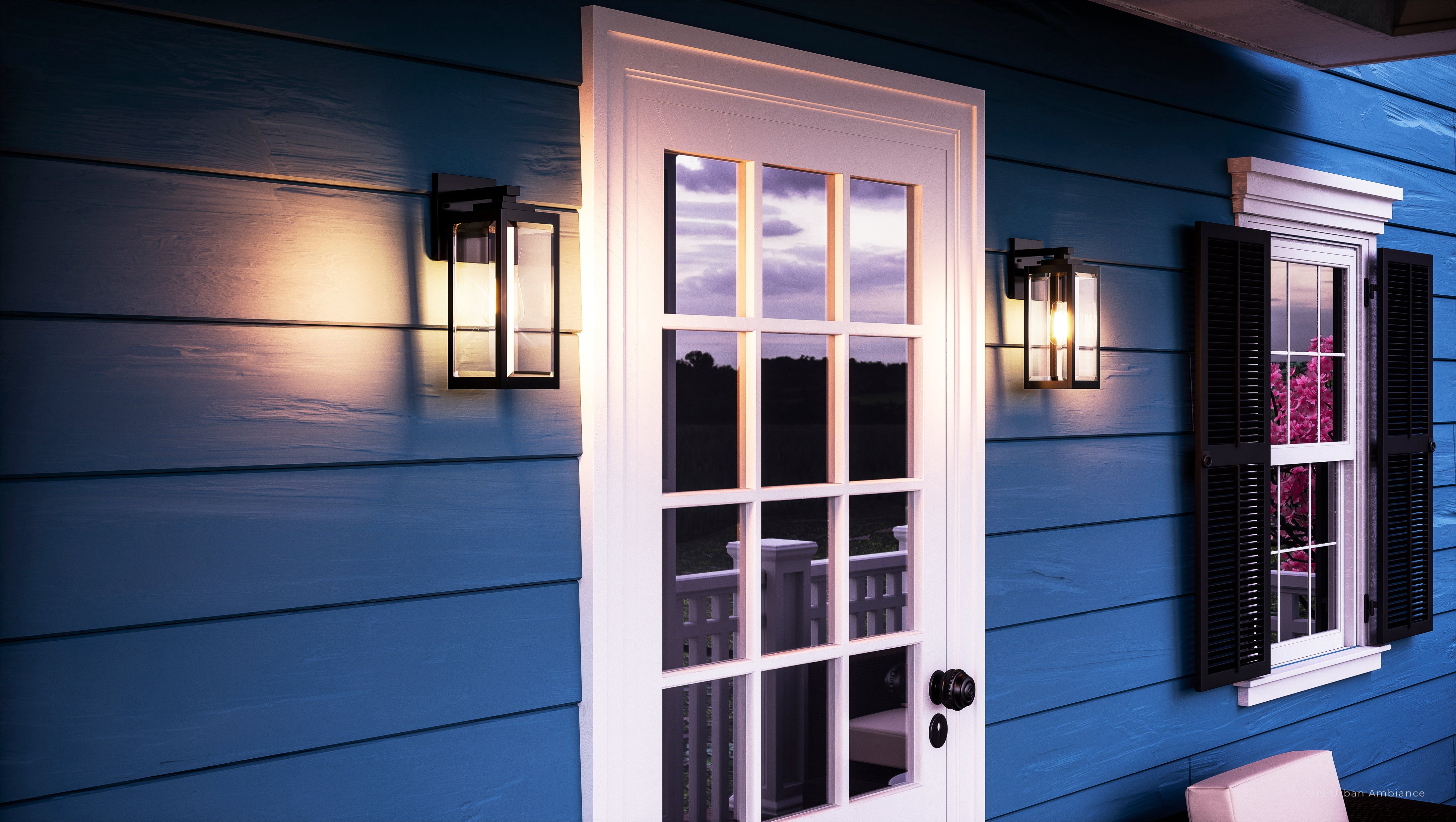 Luxury Modern Farmhouse Outdoor Wall Sconce, 14.25''H x 5.00''W, with Industrial Style Elements, Minimalist Design, Natural Black Finish and Clear Glass Panel With Beveled Edge, UQL1330
