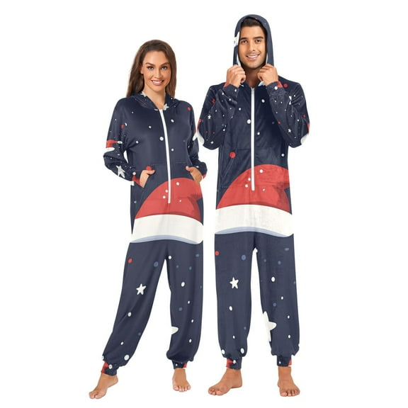 Christmas Santa Hat Adult Unisex Onesie Pajamas Slim Fit One Piece Suit Pjs Sleepwear Pajama Jumpsuit