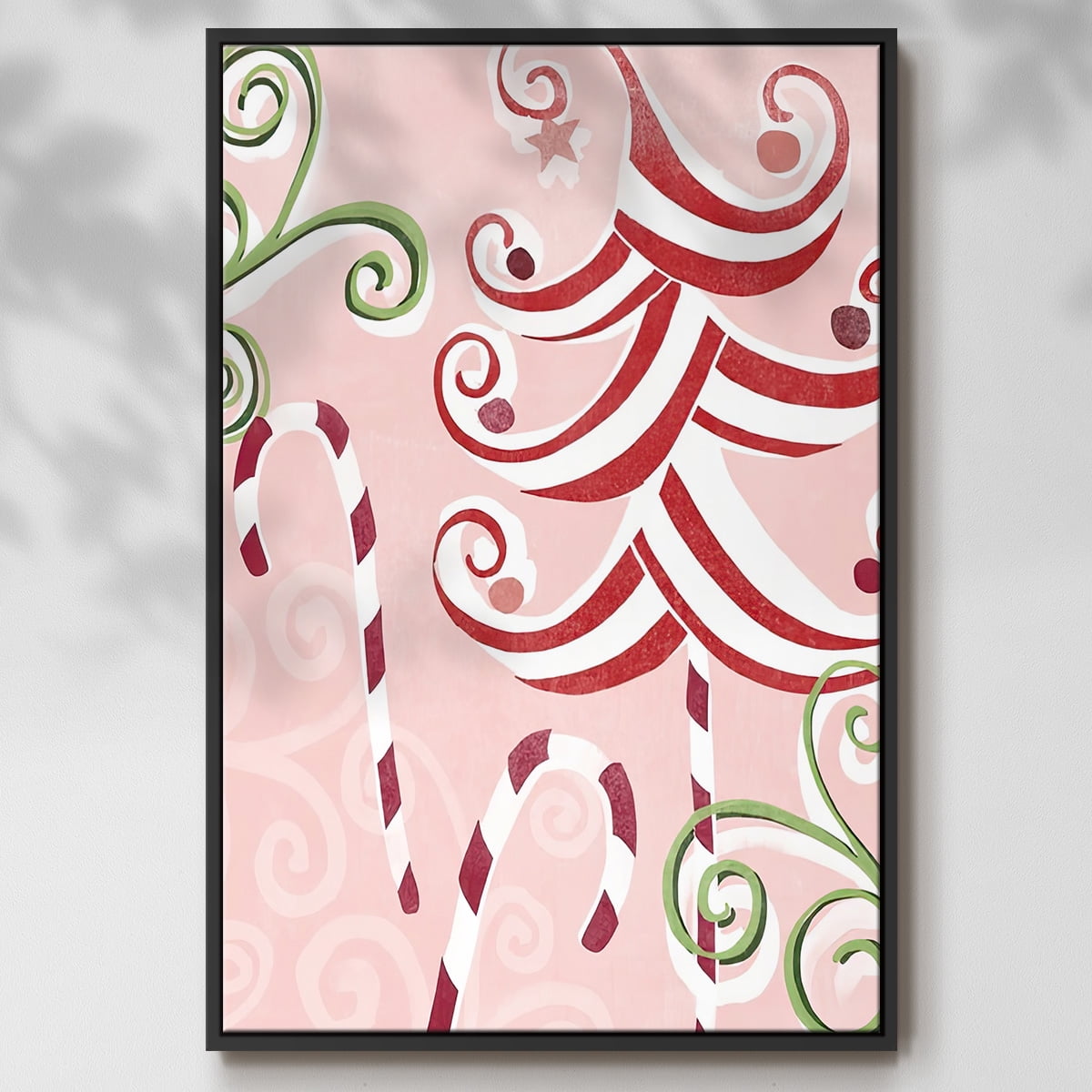 Candy Cane Holiday II - Framed Gallery Wrapped Holiday Canvas - 27 x 41 - Black Frame