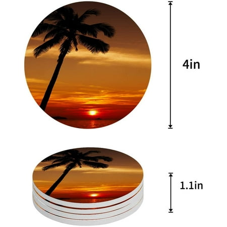 

ZHANZZK Tropical Ocean Sunset Scenery Set of 6 Round Coaster for Drinks Absorbent Ceramic Stone Coasters Cup Mat with Cork Base for Home Kitchen Room Coffee Table Bar Decor