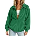 thumbnail image 2 of Horkkom Corduroy Jacket Women Long Sleeve Solid Color Zip Up Jackets Casual Loose Collared Jacket with Pockets S, 2 of 9