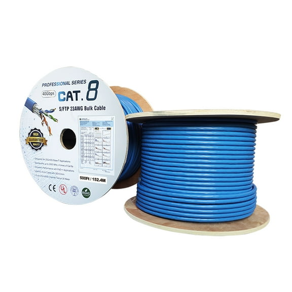 ACCL 500Ft Cat.8 Solid S/FTP Bulk Wire 23AWG 40Gbps Blue, 1 Pack