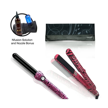 Jose Eber 25mm Clipless Curling Iron Pink Zebra Bundle with 1