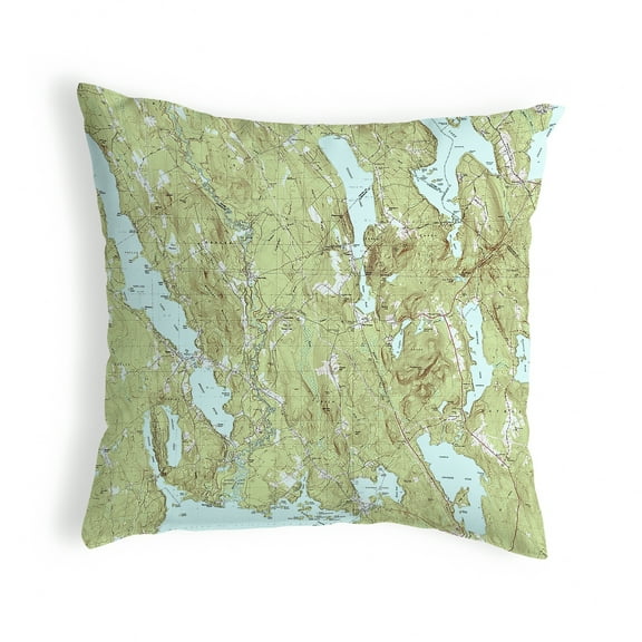 Betsy Drake Interiors Casco and Sebago Lake, Me Nautical Map Noncorded Indoor/Outdoor Pillow 12x12