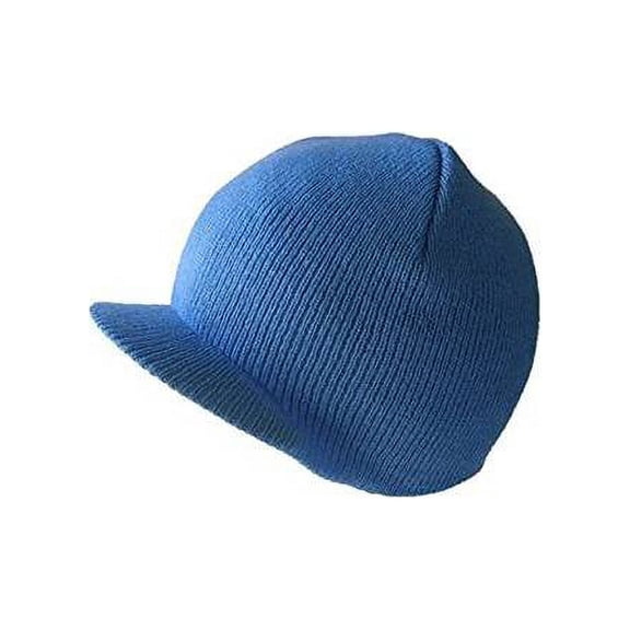 NEW CUFFLESS Light Baby Blue Beanie Visor Skull Cap HAT