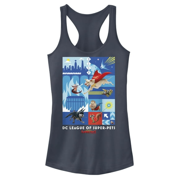 Junior's DC League of Super-Pets Battle Ready Poster  Racerback Tank Top Indigo Medium