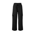 thumbnail image 4 of Womens Elastic High Waist Linen Drawstring Cargo Pants, 4 of 5