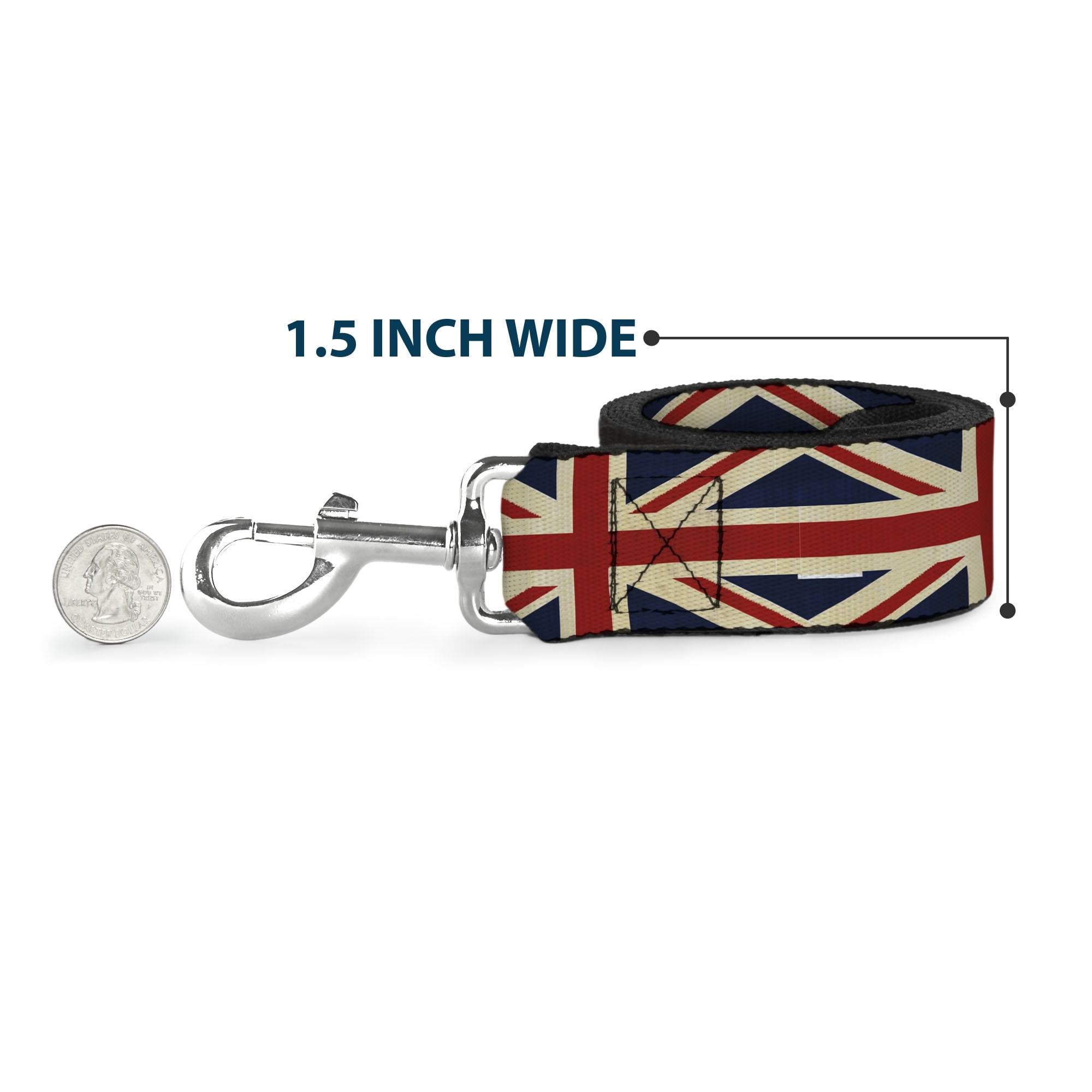 Buckle-Down Pet Leash, Dog Leash, Vintage United Kingdom Flags, 6 Feet Long 1.0 Inch Wide