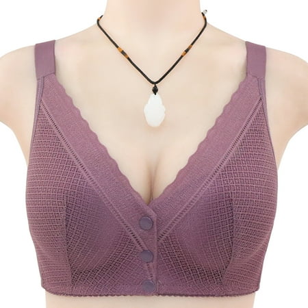 GZWYHT Wireless Bras Clearance Bralettes for Women Women Sexy Lace Front Button Shaping Cup Adjustable Shoulder Strap Large Size Underwire Bra Bras for Women Strapless Bra Front Closure Bras Purple 38