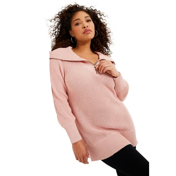 June & Vie Women's Plus Size Half-Zip Sweater