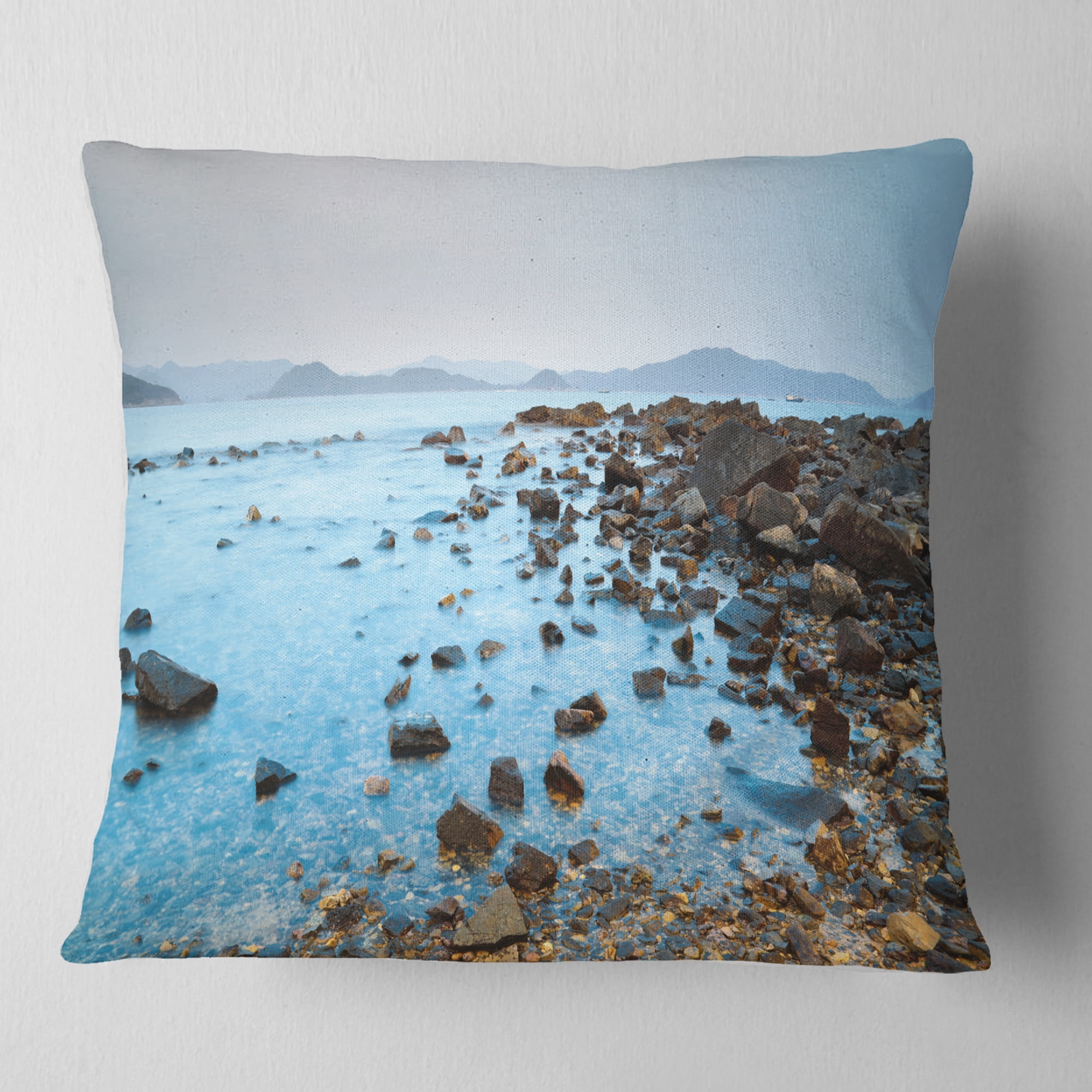 Designart Hong Kong Port Shelter Stony Beach - Seashore Throw Pillow - 16x16