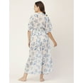thumbnail image 4 of Moomaya Printed Long Dress For Women, V-Neck Short Sleeve Sheer Coverup Maxi Dresses, 4 of 8