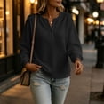 thumbnail image 6 of Perfectbot Women's Waffle Knit Henley Sweatshirt, Relaxed Fit Drop Shoulder Long Sleeve Ribbed Cuffs Top, 6 of 8