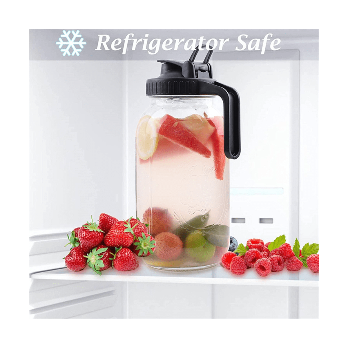 64Oz Glass Pitcher with Lid Wide Mouth Jar Leak-Proof, for Tea, Milk