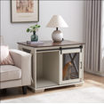 thumbnail image 2 of Farmhouse Dog Cage Crate Furniture with Sliding Barn Door, Farmhouse Wooden Dog Kennel End Table with Flip-top Plate Dog House with Detachable Divider for Small/Medium/Large Dog White, 2 of 7