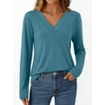 thumbnail image 4 of DailyTrove Women's V-Neck Long Sleeve Relaxed Fit Solid Top - Everyday Casual Wear,Light Blue,S, 4 of 6