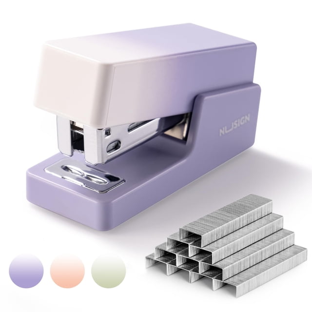 Mini engrapadora NUSIGN de 25 hojas de capacidad, morado y blanco
