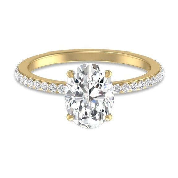 SZUL Women's 14K Yellow Gold Hidden Halo Cleo Ring with IGI Certified 2.50 Carat Center Oval Shape Lab-Grown Diamond