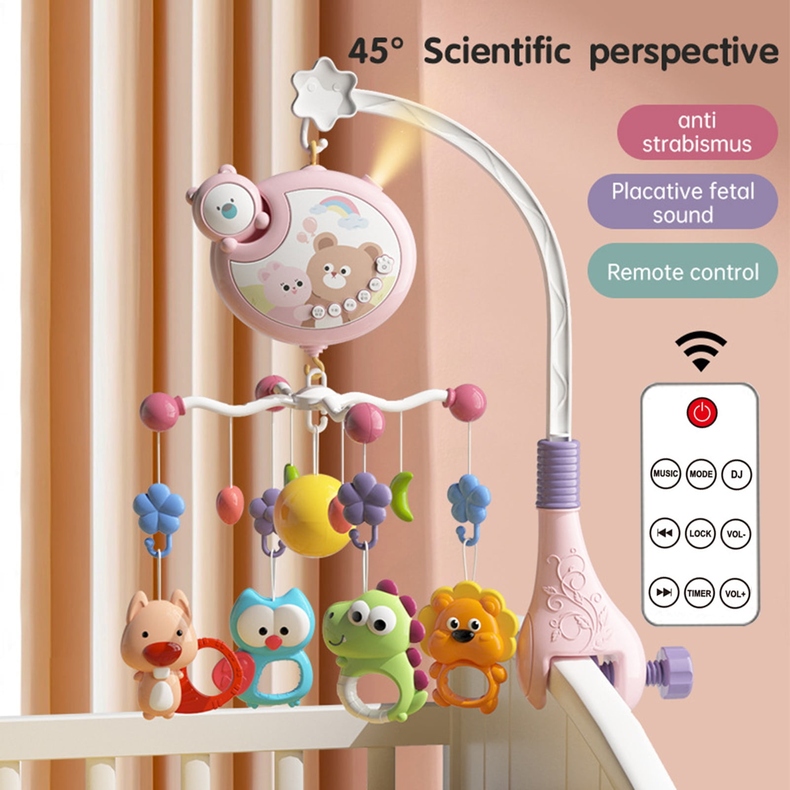 BAELLERT Baby Mobiles for Cribs Crib Mobile with Music & Lights Remote Control Rotating Rattle Toy Star Projection Relaxing Music Baby Crib Rattle for Boys Girls