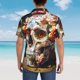 thumbnail image 4 of Balery Rose Floral Skull Camisas hawaianas de manga corta para hombre, camisas playeras de corte holgado, camisas de vacaciones con botones,XX-Large, 4 of 7
