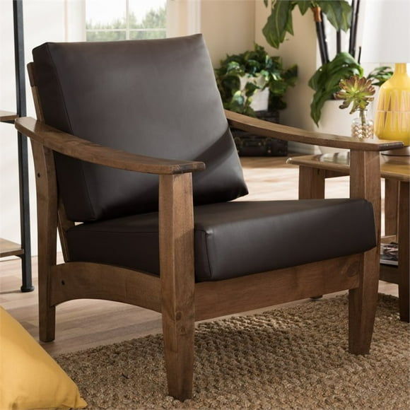 Pierce Faux Leather Lounge Chair in Dark Brown