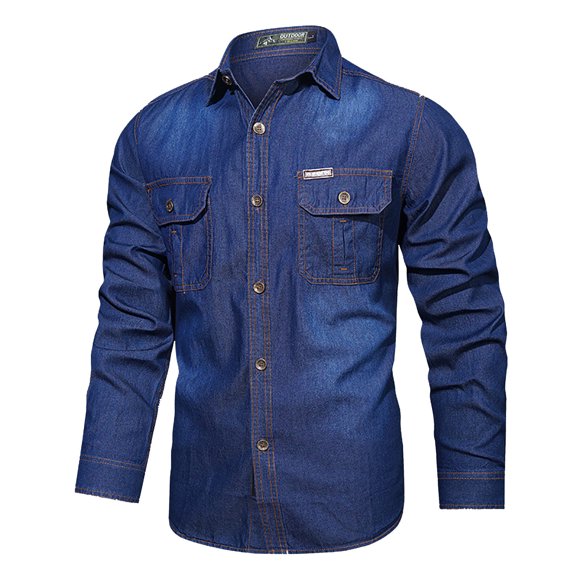 Xdzjlr Men Polo Shirt Denim Long Sleeve Casual Textured Menswear Jacket Leisure Mens Shirts Casual L