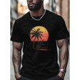 thumbnail image 1 of Camiseta de hombre con estampado de palmeras al atardecer, de algodón, cuello redondo, manga corta, básica, 1 of 7
