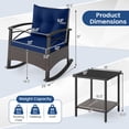 thumbnail image 3 of Gymax Set of 3 Rattan Rocking Chair Set w/Acacia Wood Tabletop Armrests for Porch Balcony Navy, 3 of 9