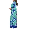 thumbnail image 3 of DYMADE Women Summer Workwear 3/4 Sleeve V-Neck Tie Dye Elastic Waist Ruffle Relaxed Fit One-Piece Jumpsuit, 3 of 3