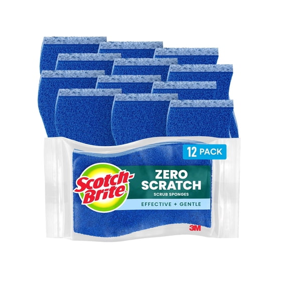 Scotch-Brite Zero Scratch Scrub Sponge, 12 Kitchen Sponges for Cleaning Around The Home, Bathroom &
