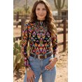 thumbnail image 3 of ZhiHiMeRi Women's Abstract Print Mesh Top, Long Sleeve Stand Neck Tee XL, 3 of 7