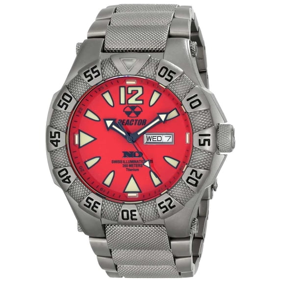 Reactor 52011 Men's Gamma DNA Never Dark Bright Red Dial Titanium Bracelet Dive Watch