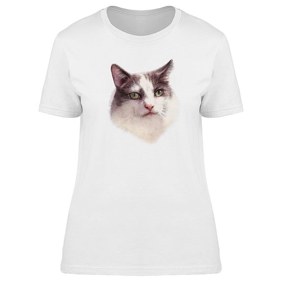 Cute Watercolor Kitten Head T-Shirt Women -Image by Shutterstock, Female Small