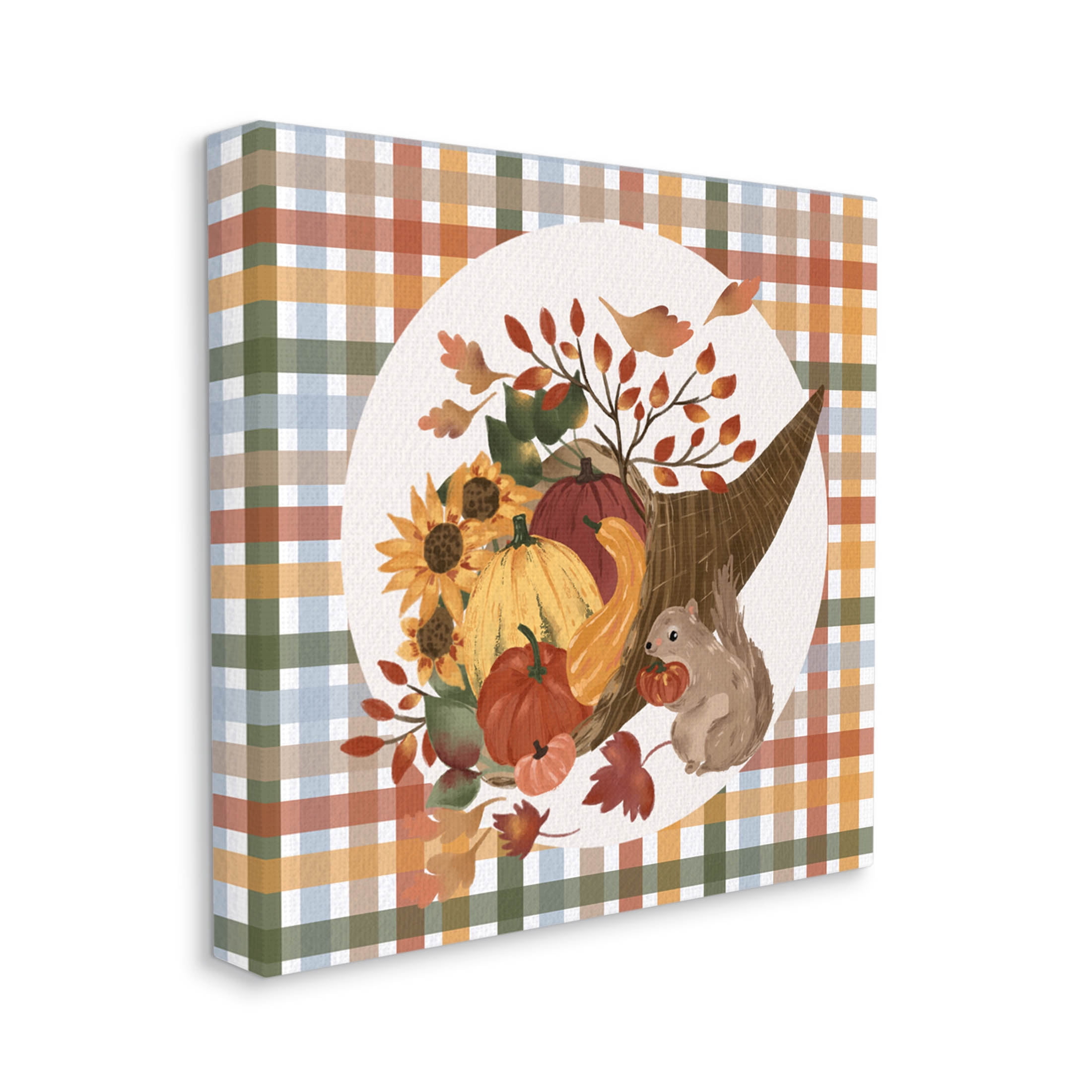 Abundant Harvest Tartan Cornucopia Holiday Graphic Art Gallery Wrapped Canvas Print Wall Art