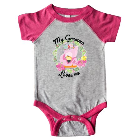 

Inktastic Baby Flamingo My Gramma Loves Me with Flower Wreath Gift Baby Boy or Baby Girl Bodysuit