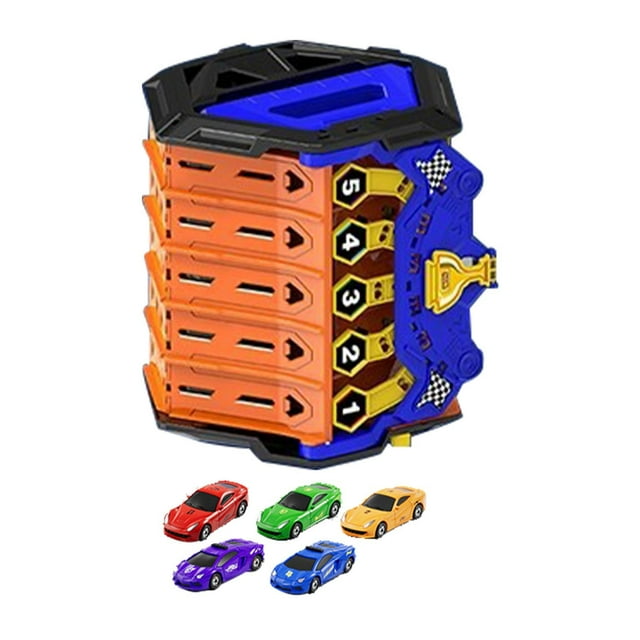 Coches, camión, camión de juguete, portador, portátil, creativo, divertido, vehículos, juego de juguetes, pista de carreras, coche de juguete para eda con 5 coches de aleación