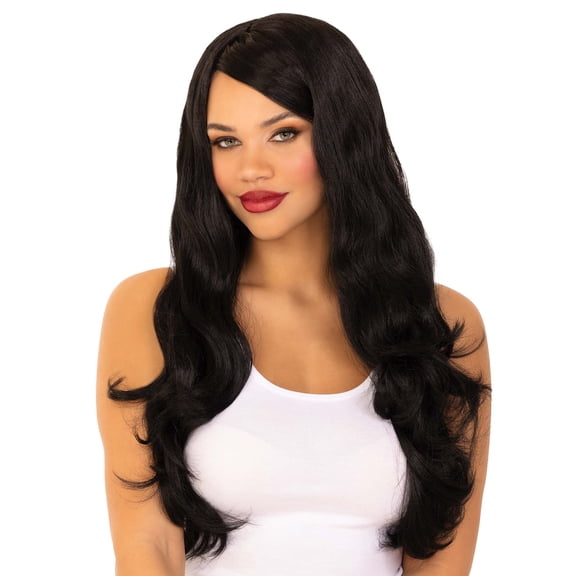 Long Wavy Costume Wig with off Center Part, Black, for Adults, by Wonderland Costume