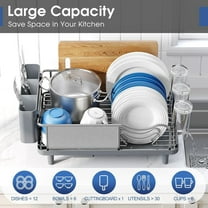 Stainless Steel Dish Drying Rack - Large Capcity 304 Grade Dish Drainer for Kitchen Counter with Drain Board, Utensil Holder & Detachable Cup Shelf, Rustproof Multifunctional Organizer