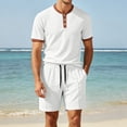 thumbnail image 2 of hotojiny Men's 2 Pieces Set Short Sleeve Henley Shirts and Comfortable Shorts Set Summer Beach Vacation Outfits(White,X-Large), 2 of 7