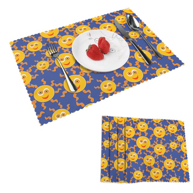 DouZhe Ensemble de 4 Sets de Table en Polyester, Motif Souriant et Résistant à la Chaleur pour Table à Manger, 12 Pouces x 18 Pouces