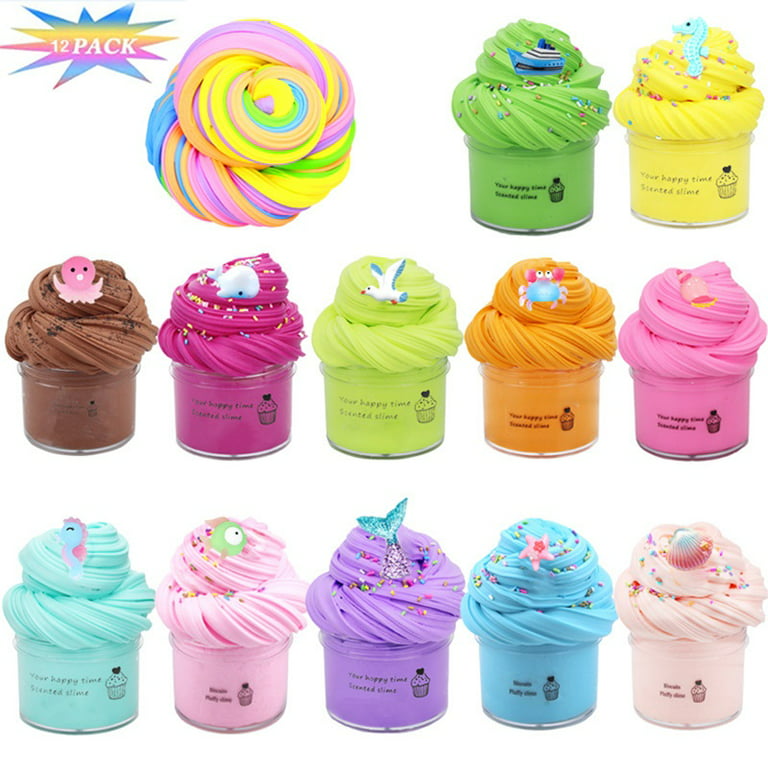 woshilaocai Butter Slime Kit Scented Cupcake Colored Clay Set Soft Non-sticky Doughs Toy for Kids Party Favor Toys 12pcs, Size: 12.5 cm*10 cm*5.5 cm