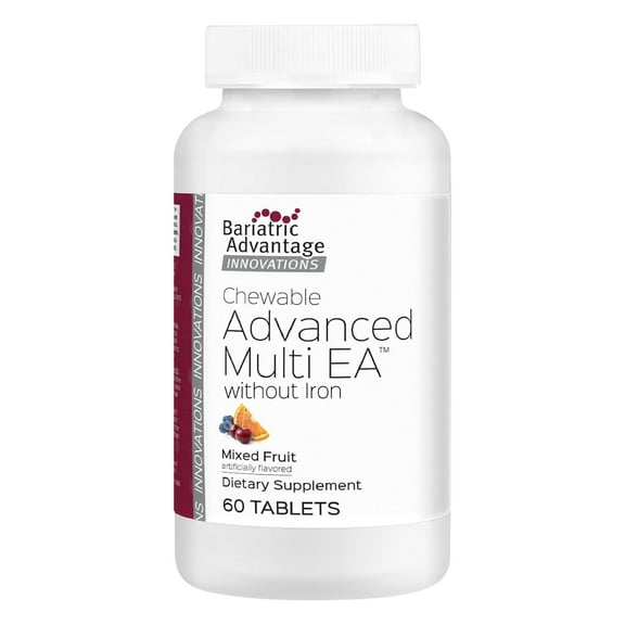 Bariatric Advantage Chewable Advanced Multi EA Without Iron, High Potency Daily Multivitamin for Bariatric Surgery Patients Including Gastric Bypass, Sleeve Gastrectomy, DS - Mixed Fruit, 60 Count