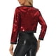 thumbnail image 3 of CHAQUETA CORTA PARA MUJER INSPIRADA CHIC, CON ABERTURA FRONTAL, DECORACIÓN DE BOTONES Y BRILLOS, CHAQUETA DE LENTEJUELAS ROJA, 3 of 5