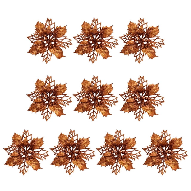 Ounissouiy 10 piezas Navidad flores artificiales brillo diseño hueco boda Kits de decoración para fiestas Bronce
