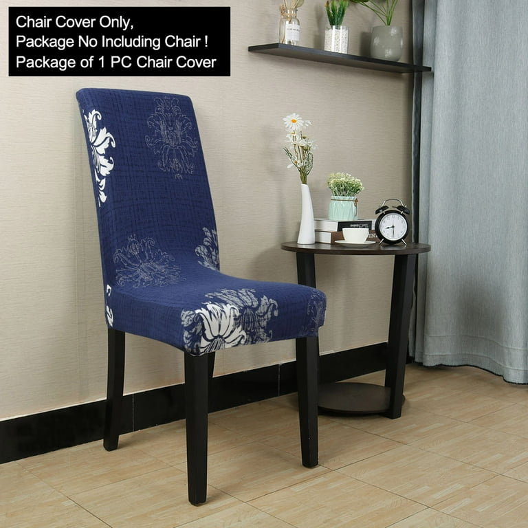 Unique Bargains Stretch Floral Print Dining Chair Cover Navy Blue