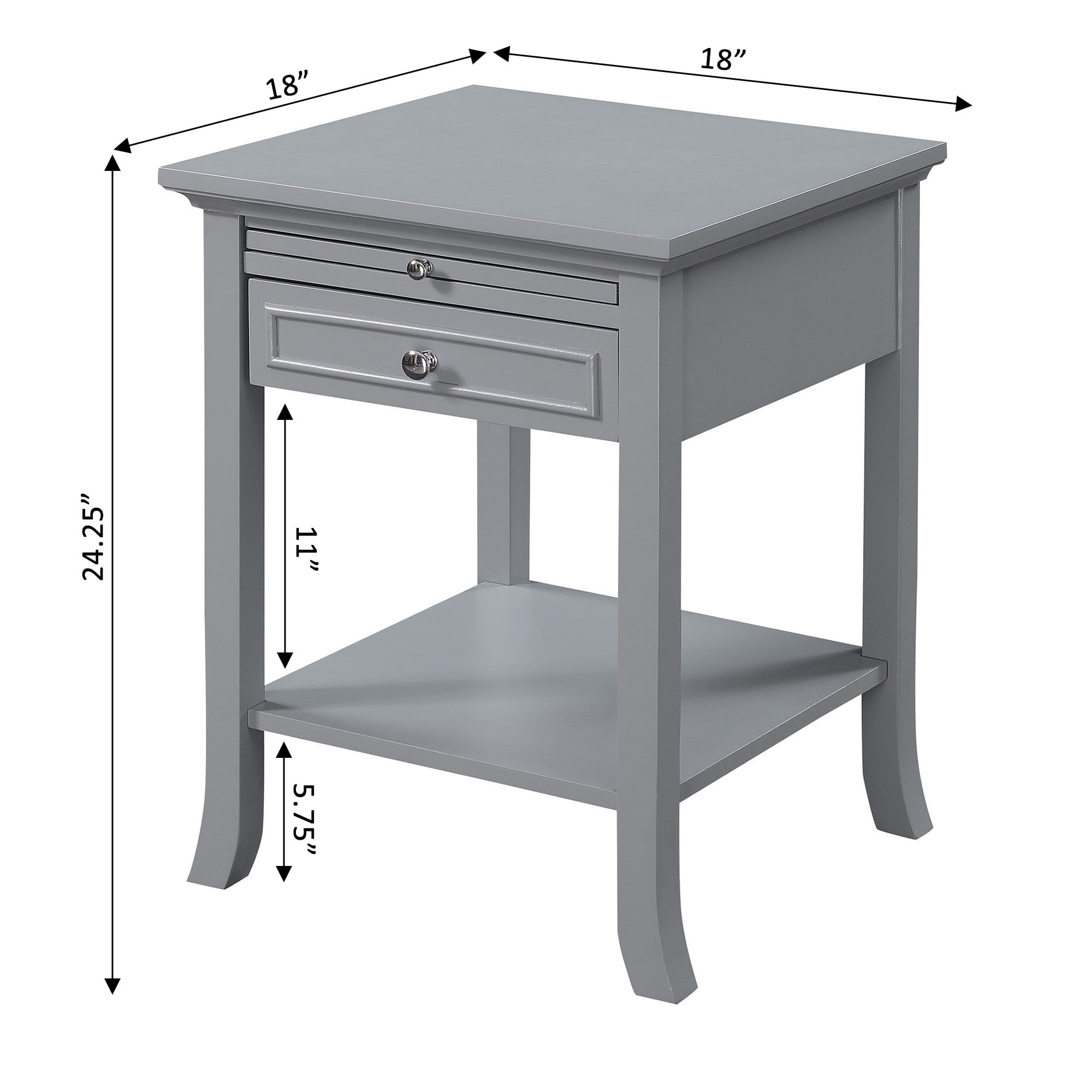 Convenience Concepts American Heritage Logan 1 Drawer End Table with Pull-Out Shelf, Gray